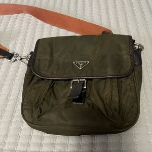 Prada Green and Orange Messenger Bag with Triangular Logo